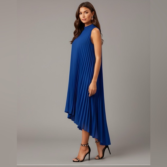 High Low Hem Pleated Swing Dress Blue - Picture 4 of 8